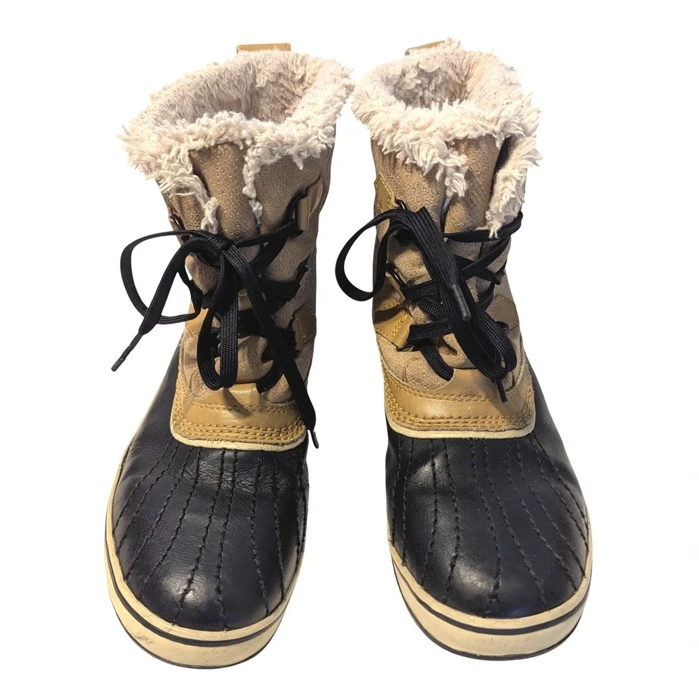 Sorel Womens Size 9 Tivoli Winter Boots Leather Insulated Waterproof Tan Black